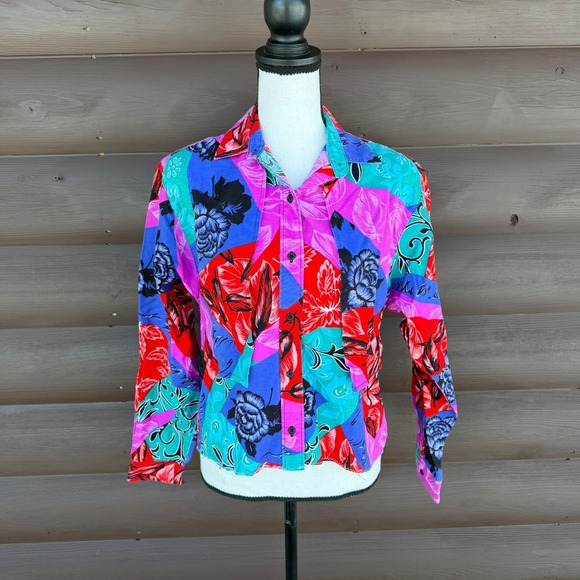 Frontier Series Tops - Vtg 90s Frontier Series Western Shirt Sz M Floral Print  Button Up Long Sleeve